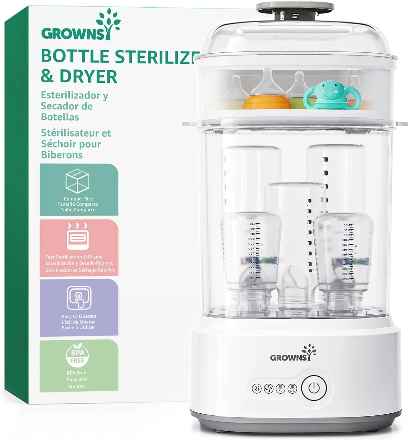 Grownsy Esterilizador y Secador de Biberones Eléctrico 5 en 1