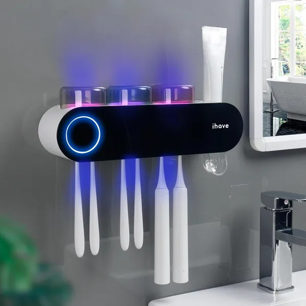 iHave Portacepillos de Pared con Esterilizador UV y Dispensador