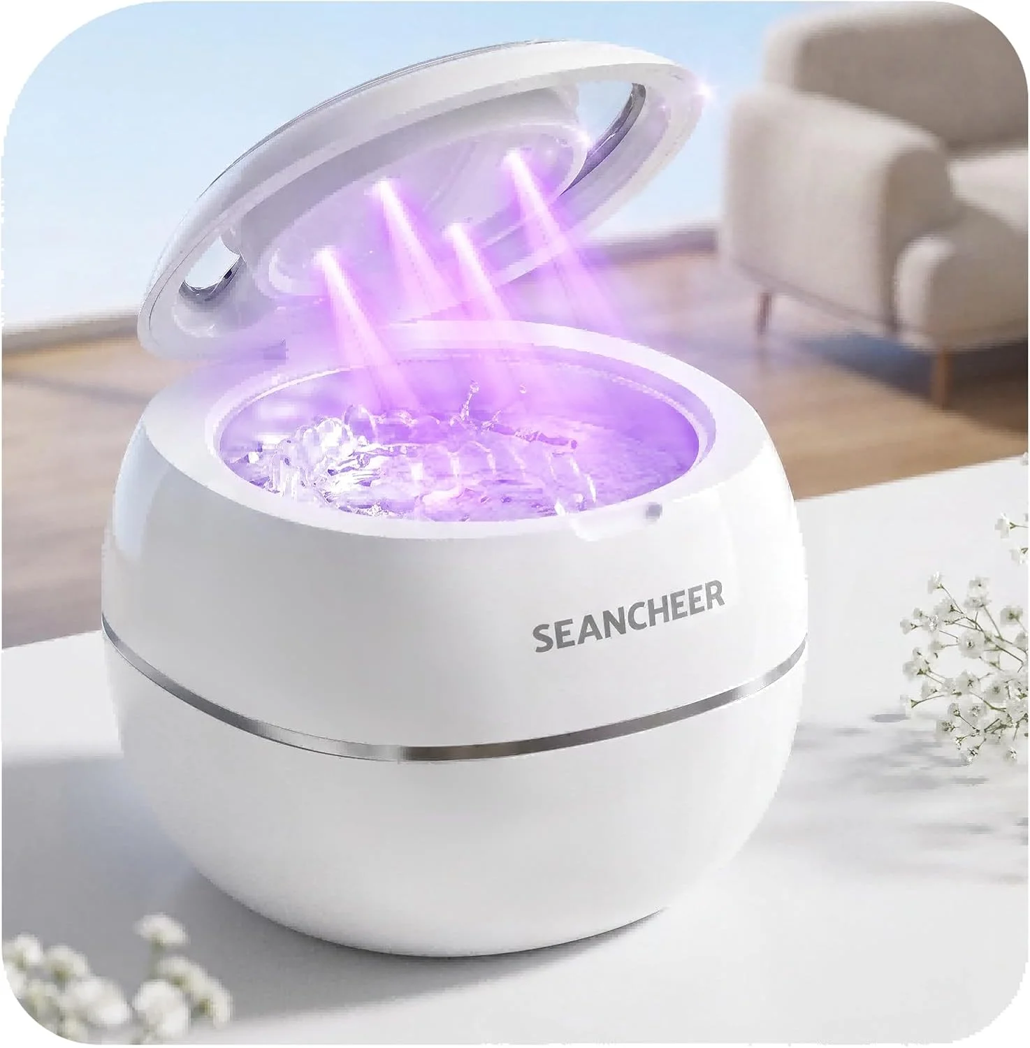 SEANCHEER Limpiador Ultrasónico con Lámpara UV (48 kHz, 180 ml)