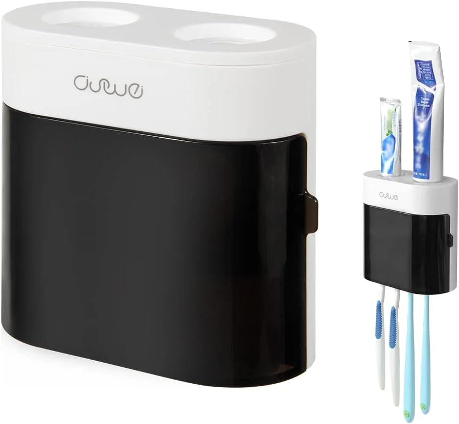 YiliYa Dispensador Doble de Pasta de Dientes con 4 Soportes para Cepillos